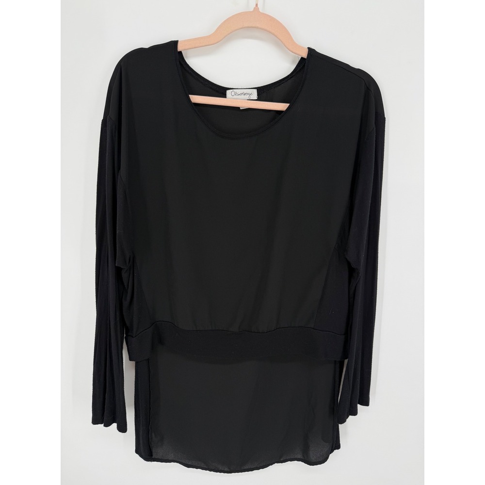 Olsenboye Mixed Media Top Women Large Black High Low Sheer Panel OB1748T-FJP
